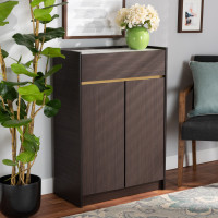 Baxton Studio LV25SC2515-Modi Wenge/Marble-Shoe Cabinet Walker Modern and Contemporary Dark Brown and Gold Finished Wood Shoe Cabinet with Faux Marble Topf
